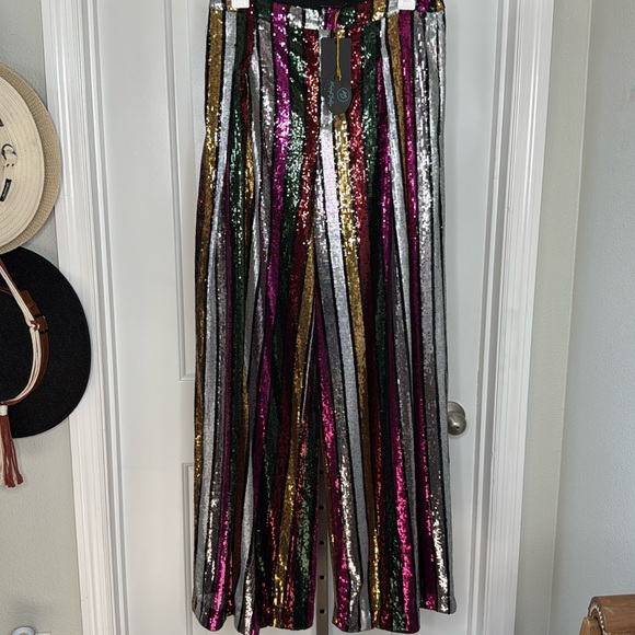 Multicolor Sequin Striped Wide Leg Pants NWT - Picture 4 of 8